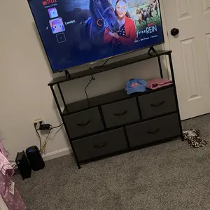 Dresser TV Stand, Entertainment Center with 5 Fabric Drawers, Media Console Table for TV with Open Storage Shelf Dresser