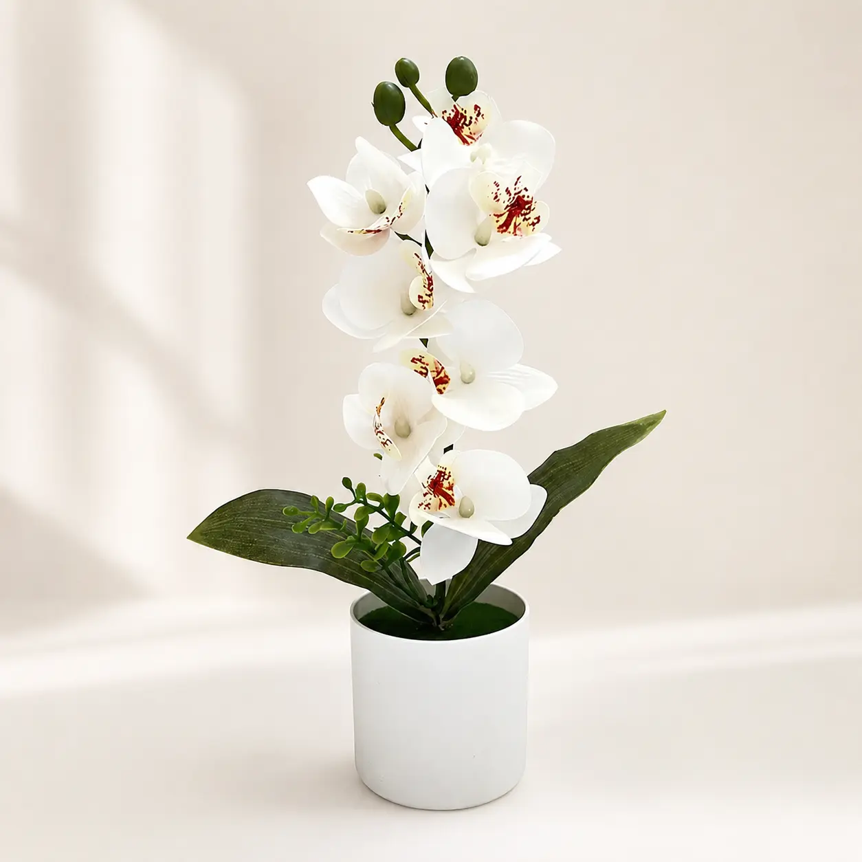 Artificial Elegant White Orchid Plant, Modern White Pot, Home Decor Accent for Living Space (Home Supplies, Decorative Plants)