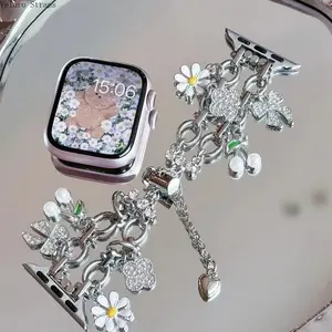 Elegant Adjustable Stainless Steel Charm Bracelet Strap for Apple Watch Series 11/10/9/8/7/6, Fashion Jewelry Band Fits 38/40/41/42/44/45/49mm iWatch