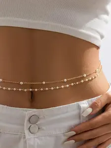 Elegant Pearl-Style Waist Chain for Women, Beaded Waist Chain, Dual-Layer Body Jewelry, Summer Beach Vacation Accessory, Sexy and Simple Design, Waistbeads