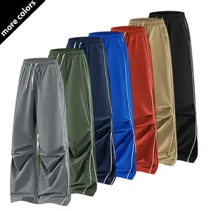 Men’s fashion casual pants with a striped design, drawstring waist, quick-drying and breathable fabric, pocket details, suitable for outdoor wear, Straight Pants