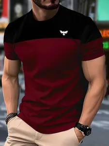 Men'S  Size Gradient T-Shirt - Black to Red Gradient, Casual Crew Neck, Short Sleeve, Stretchy & Machine Washable, Urban Style, Durable Casual Wear, Everyday Tshirt| Gradient Design| Stretchy Fabric