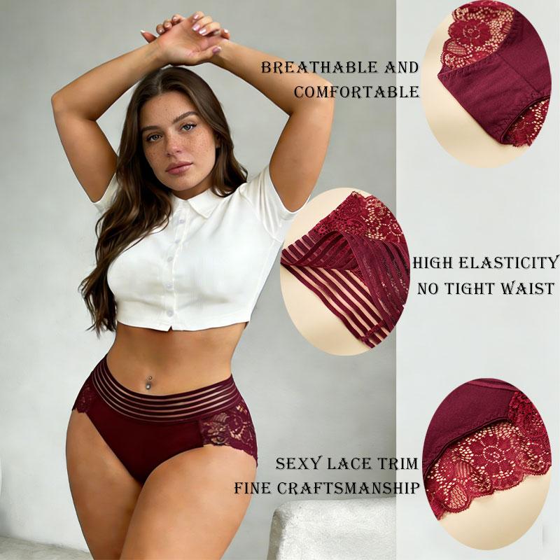 6PCS Solid Color Striped Belt Sexy Cutout Lace Women’s Panties Skin-Friendly Butt-Lifting Breathable Triangle Briefs for Everyday Wear and Dates