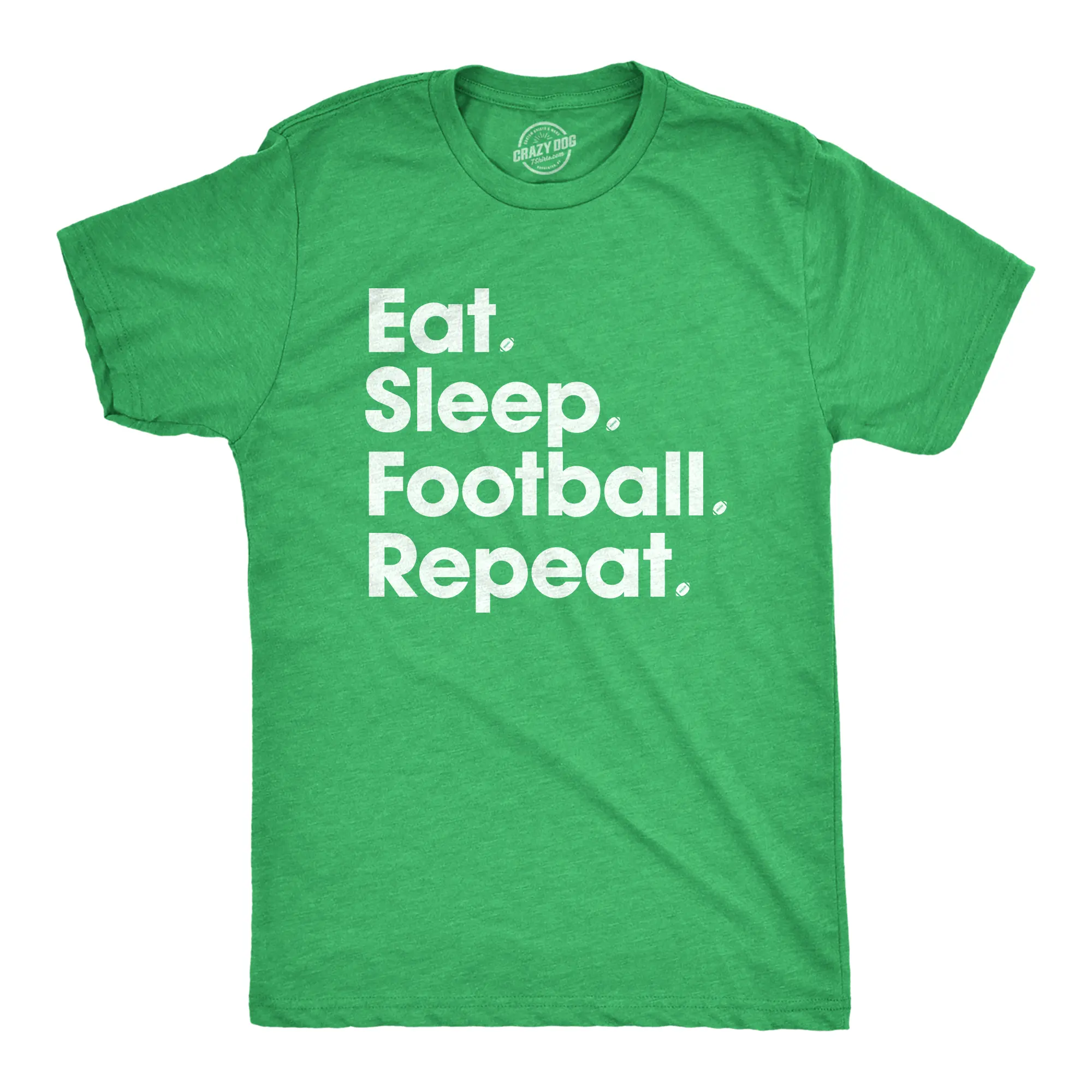 Mens Eat Sleep Football Repeat T Shirt Funny Foot Ball Hilarious Game Day Cool Top Mens Funny T Shirts Cool Vintage Fashion T-Shirt Gift Classic Menswear Dad Joke Apparel for Men Funny Football Short Sleeve Green