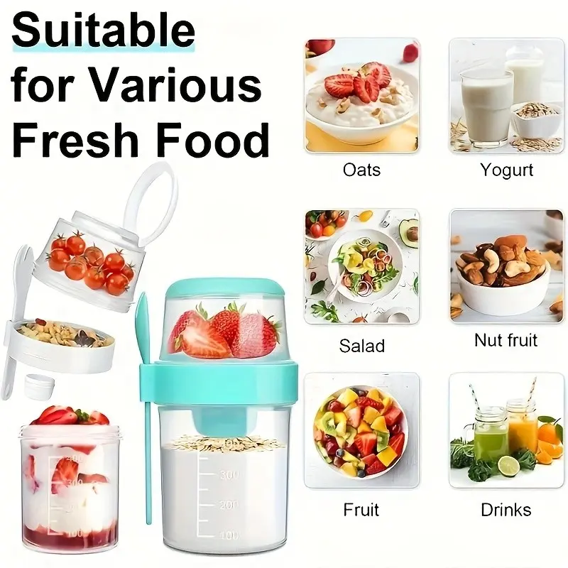 Portable Fruit Salad Oatmeal Yogurt Cup Set, Leak-Proof Design, Ideal for Work School Travel, Airtight Container Set, Stackable Lunch Container, Leakproof Airtight Containers