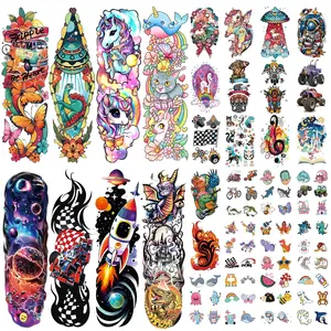 52 PCS Kids Full Arm Temporary Tattoos - Rocket Car Dinosaur Planet Astronaut & Dolphin Castle Cat Body Tattoos Stickers for Boys & Girls, Party Supplies Gifts