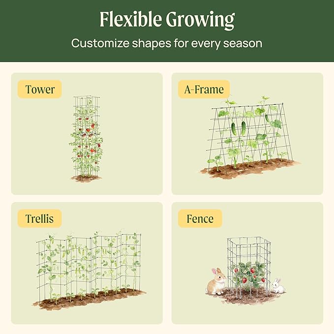 Vego Garden Tomato Cage 16.5" Square Heavy-Duty for Garden & Pots, Rust-Resistant Tomato Stackable Heavy Gauge Plant Cage Trellis Support for Climbing Vegetables Plants