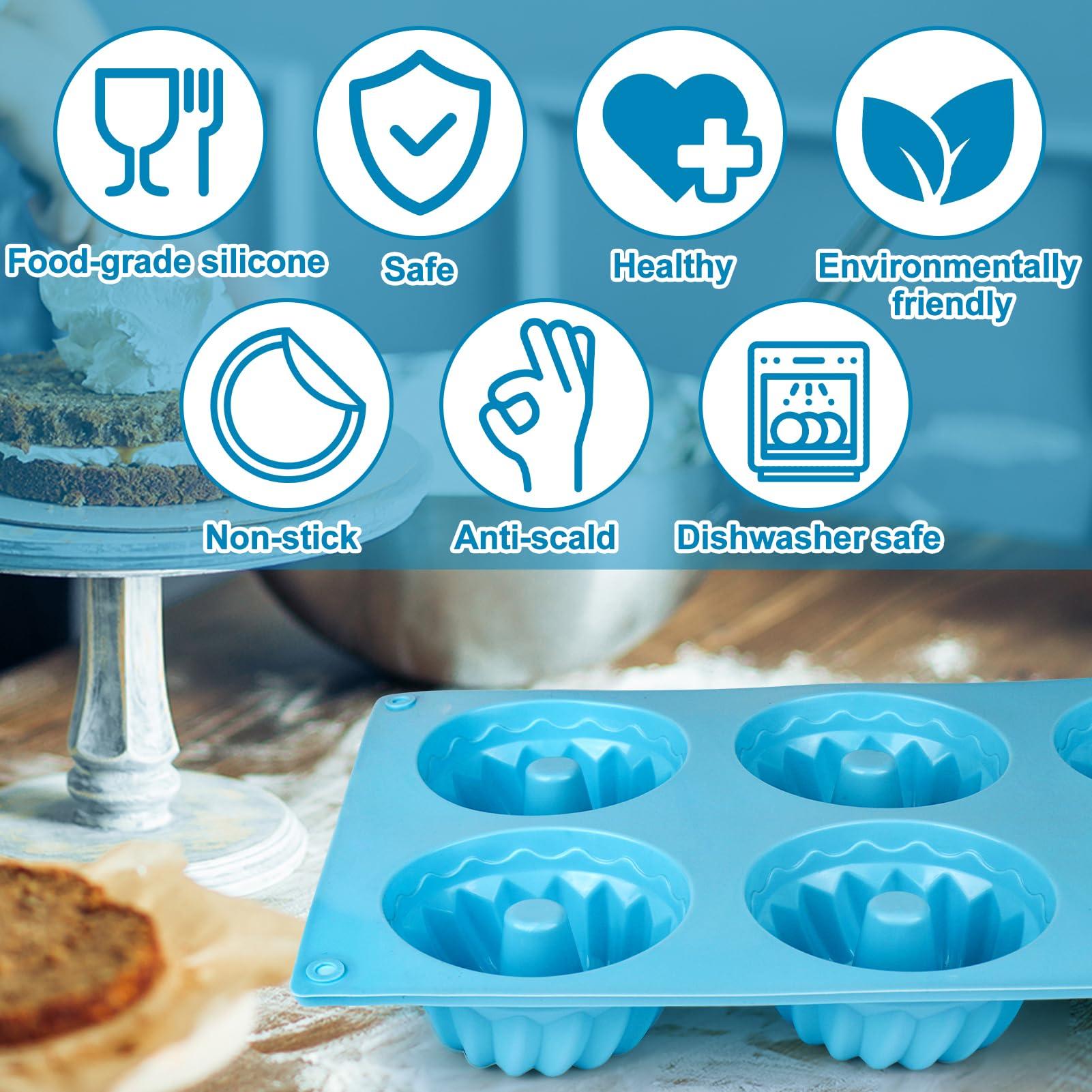 6-Cavity Mini Fluted Silicone Pan (3 pcs), Easy-Release Small Baking Mold, Food-Grade Mini Molds for Chocoflan and Baking Essentials