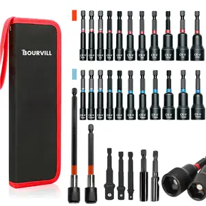 29PCS Magnetic Nut Driver Set, Impact Drill Driver Bit 1/4" Hex Shank, SAE & Metric Cr-V Steel Power Nut Drivers with Quick-release Extensions, Impact Socket Adapters, Bit Holder and Storage Bag