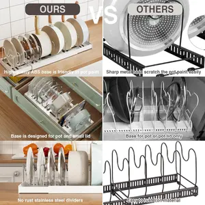 2 Pack Expandable Food Storage Container Lid Organizers, 22" Pots and Pans Organizer Under Cabinet with 9 Adjustable Dividers Pot and Pan Lid Holders Rack Inside