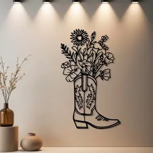 HousewarmingGift 1pc Rustic Cowboy Boot and Flowers Desktop Ornts, Rustic Cowboy Boot and Flowers Desktop Ornts Statue Mural Wall with Premium Finish, Vintage Wall Art - Ideal Gift for Wedding, Thanksgiving, Housewarming