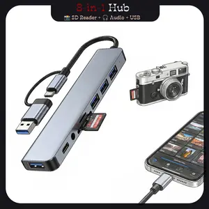 8 port Phone Hub with 4 3.0 USB-A Ports 1 USB-C Port Splitter Converter TF SD Card Slot 3.5mm Audio Head Phone Jacks for MacBook IPad IPhone 17 16 15 Pro Laptop Galaxy More Sd Card Reader