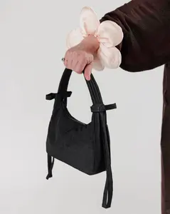Sandy Liang-Inspired Black Baguette Bag - Stylish Knot Detail with Trendy Hobo Design - Fashionable Shoulder Handbag