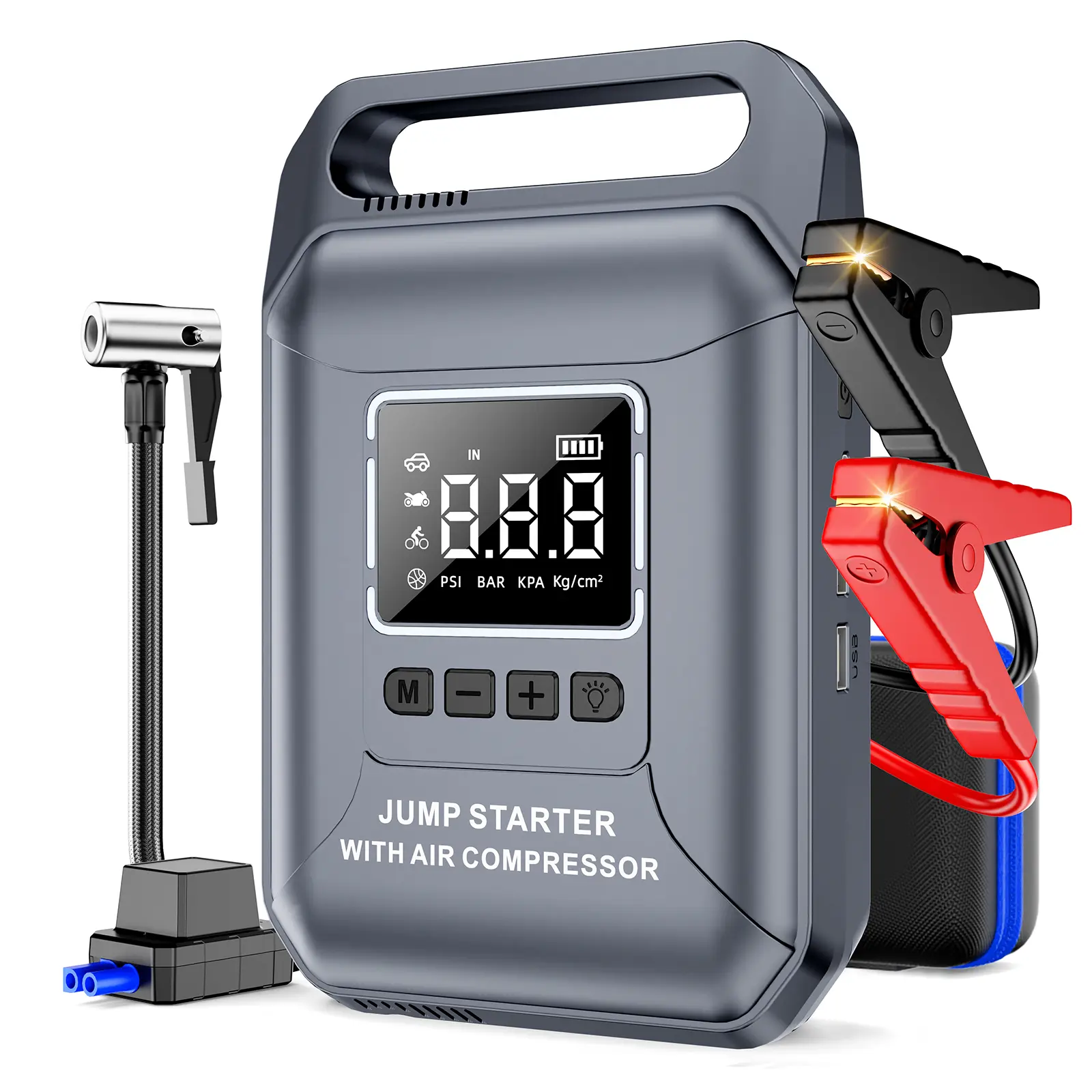 Soulor  5-in-1 15000mAh 12V Portable Jump Starter with 160PSI Tire Inflator Power Bank LED Flashlight SOS Beacon 3.3-inch LCD Display for Cars SUVs Trucks Car Tool Kit Car Accessories