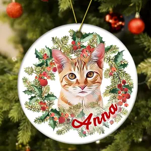 Personalized Pet Photo Christmas Ornament With Pet's Name