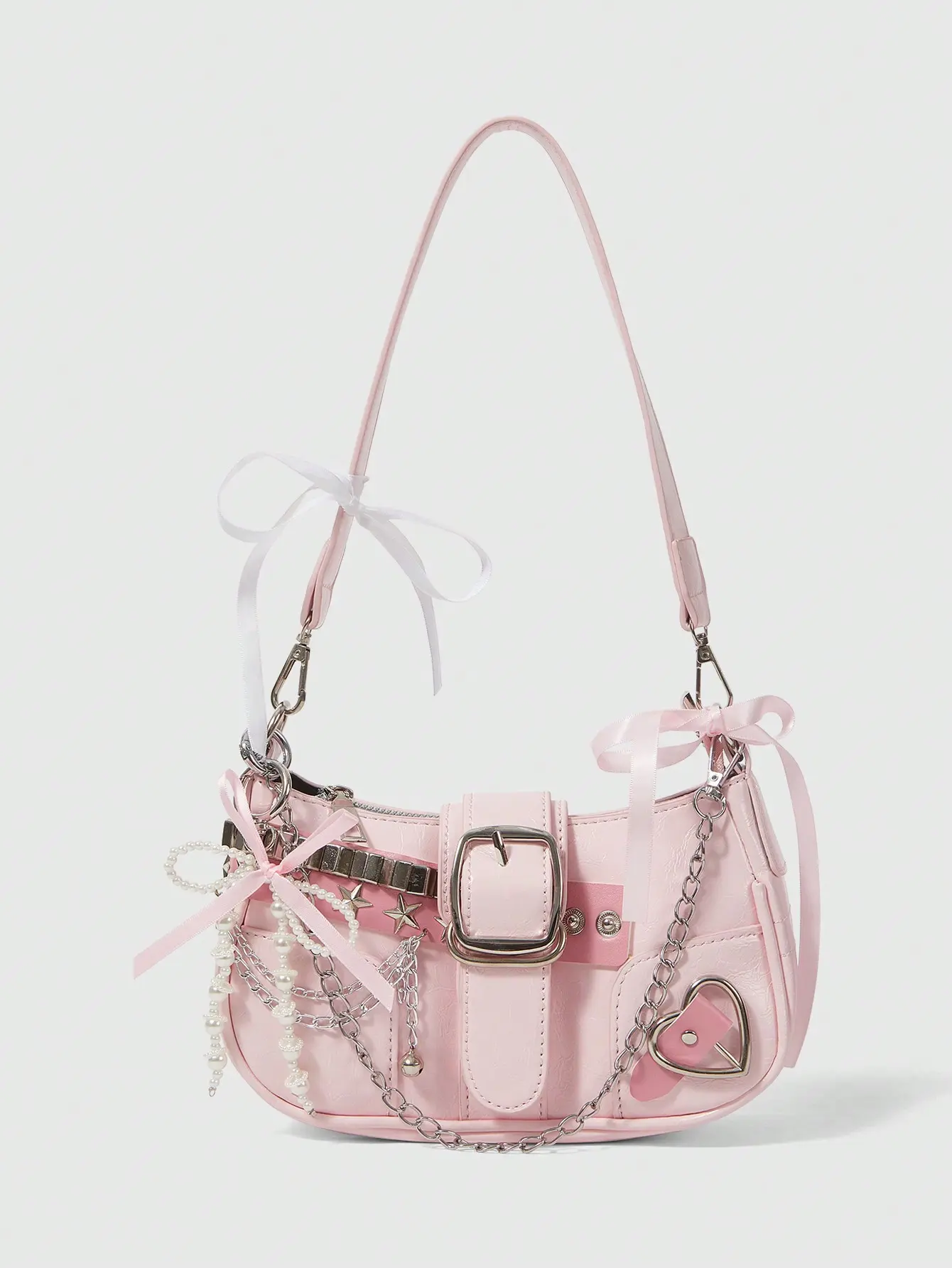 ROMWE Kawaii Punk Motorcycle Crossbody Bag, Women’s Chain Decor Shoulder Bag, Dark Aesthetic Cute Girl Handbag