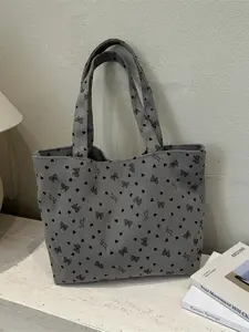 Pure Color Versatile Casual Butterfly Print Large Capacity Shoulder Bag, Lightweight Fashion Commute Shopping Bag, Simple Style