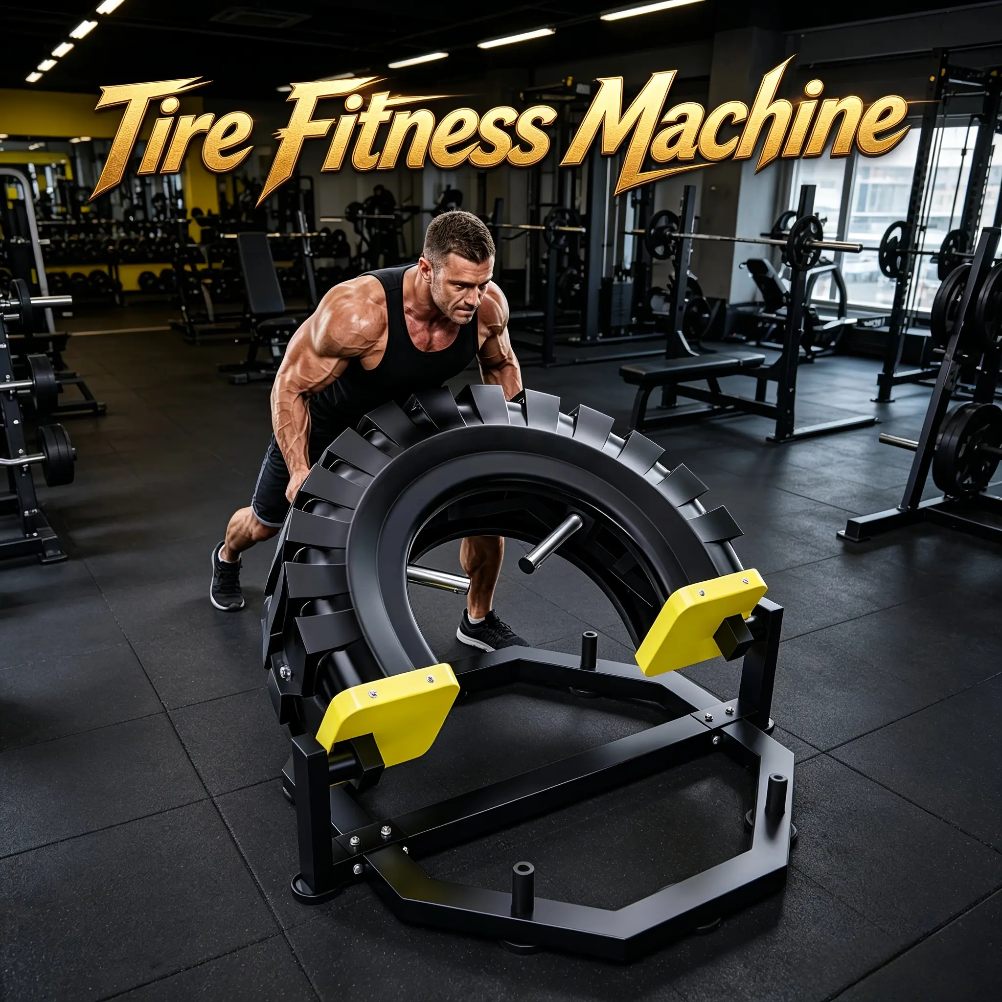 Tire Flip Machine, a Full-body Compound Strength Training Machine Featuring 180-degree Rotational Exercises. It Supports Weights of up to 330 Pounds and Is Equipped with Rubber Shock-absorbing Mats to Minimize Noise Disturbances.