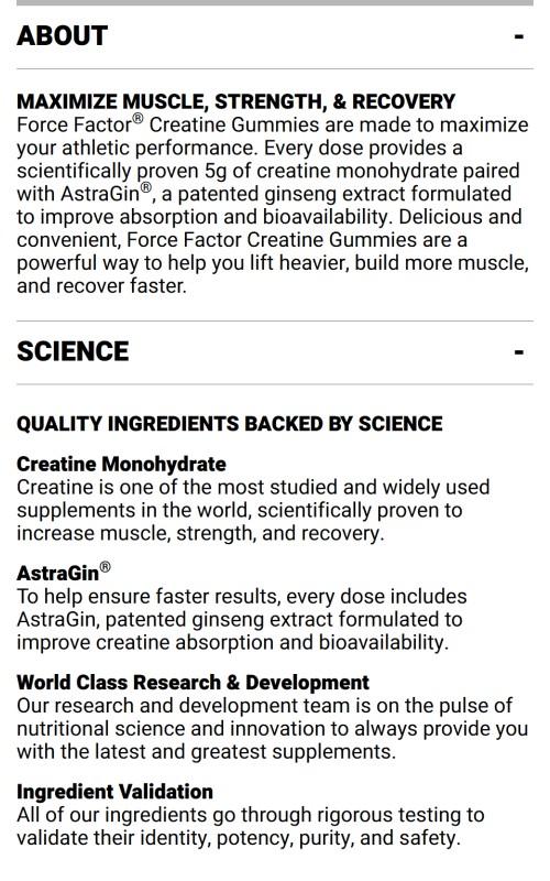 Force Factor Creatine Monohydrate Gummies, 5g Dose for Men & Women to Support Muscle, Strength, Recovery, Cognitive Health & Memory, Assorted Fruit Flavors, 150 Gummies