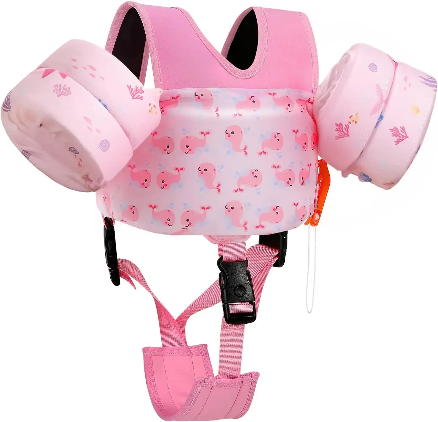 MoKo Children's Swim Vest with Arm Wings, Blue & Crabs Pattern, Swim Training Equipment with Adjustable Crotch Strap and Practical Whistle, 20-66 lbs, Buckle, Polyester, Swim Float Training Equipment
