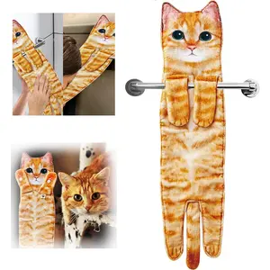 Funny Hand Towels - Cute Cat Decor Hanging Washcloths & Face Towels - Super Absorbent Soft for Cat Lovers