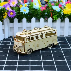 Small Wooden Camping Car Puzzle, Wood Model Car, 3D Assembly Toy, Educational Gift, DIY Coloring Kit, Beginner-Friendly Craft