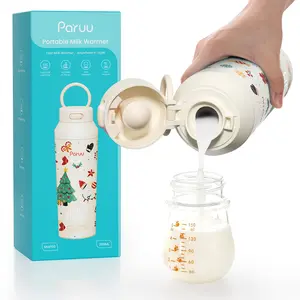 Paruu Portable Bottle Warmer for Travel, Easy-Clean Wide Mouth, Portable Milk Warmer with Fast Heating for Night Feeding, 7-Temp Control, Large 12oz Capacity, Christmas Limited Edition, Beige