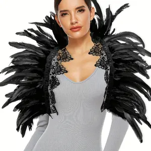 Women's Chic Artificial Feather Shawl Scarf - Polyester Blend, Lace Trim, Gothic Look Punk Style, Perfect for Party Events Like Halloween & Carnival