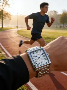 New luxury square men's quartz watch with elegant square dial, Roman numeral dial, stainless steel strap, waterproof, casual, business watch, personalized, versatile, handsome, European and American style, classic men's clock gift for him