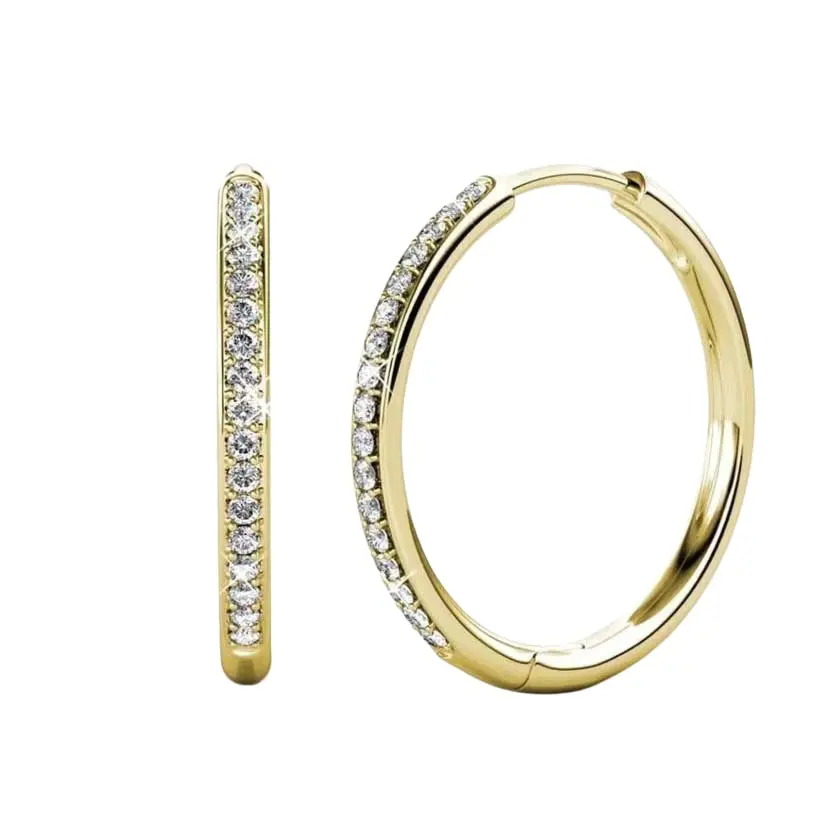 14k Gold Plated on Brass Hoop Earrings with 5A+ Cubic zirconia, 30mm and 20mm Diameter, Hypoallergenic Lead & Nickel Free