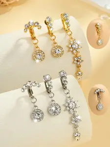 Cube Oxide Zircon Pendant Floating Belly Ring Set, No Piercing Pendant Belly Ring, Embedded Sparkling Cz Stones, Elegant Women Body Jewelry, Suitable for Daily Wear