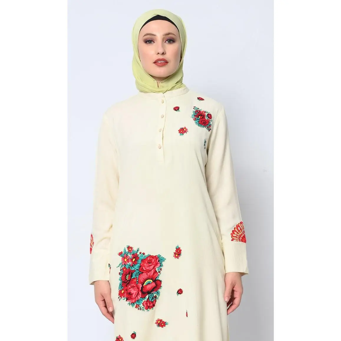 Floral Printed Patchwork Cream Tunic with Pockets