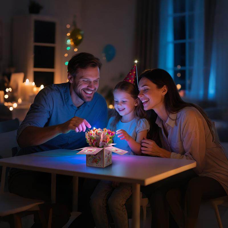 【Valentine's Gift】Musical Flower Card  /3D Pop-Up Butterfly Flower Bouquet Greeting Card for Women - Singing Birthday/anniversaryPop Up Card with Dancing Lights Music 3D Happy Birthday Gifts for Women, Wife, Mom, Grandmother Pastel Color