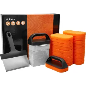 Griddle Cleaning Kit for Blackstone, 26 count Flat Top Grill Accessories Cleaner Tool Set - 1 Scraper, 3 Cleaning Brick, 20 Scouring Pads, and 2 Handles, Easy Cleaning on Hot or Cold Surfaces