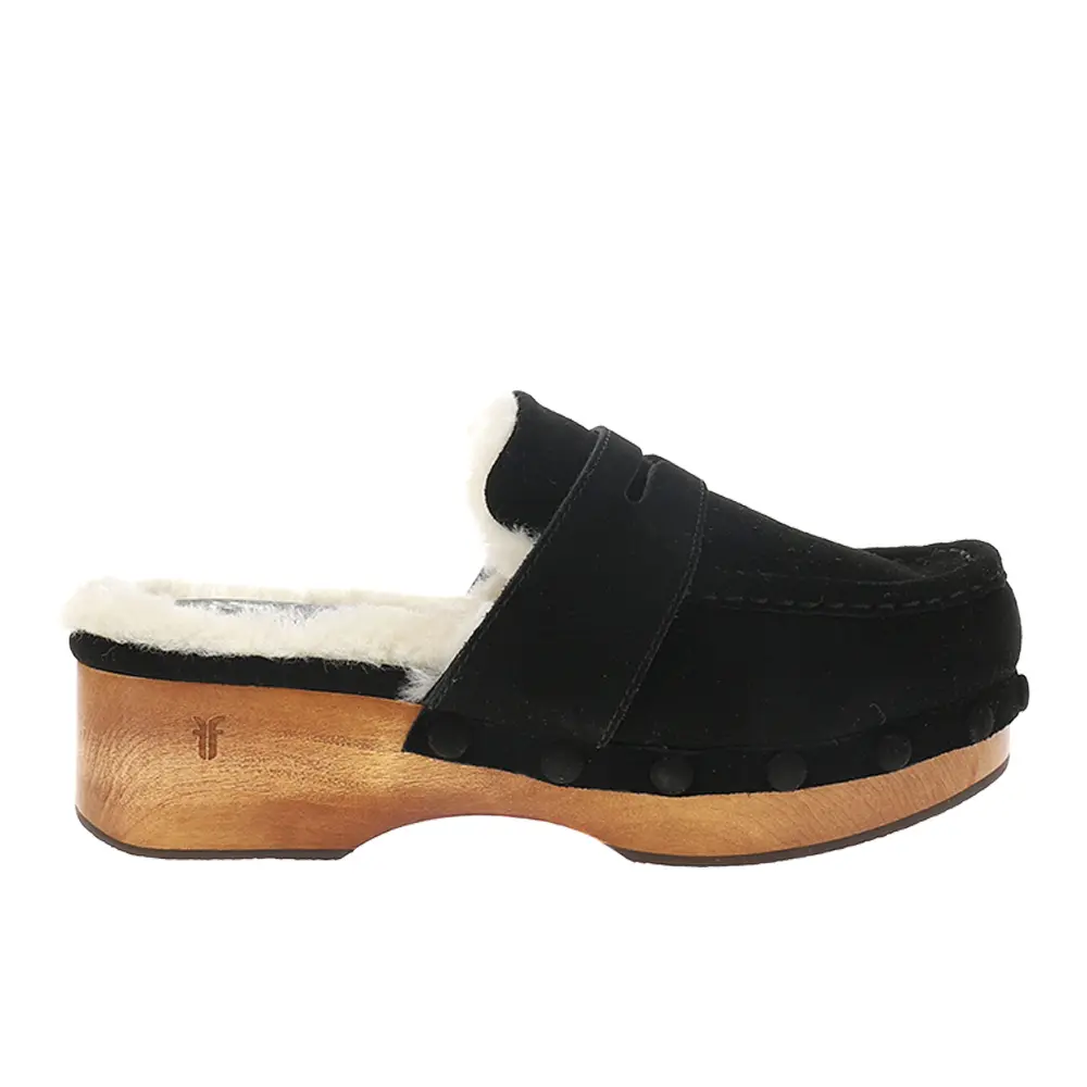 Frye Womens Melody Shearling Platform Clogs Casual - Black