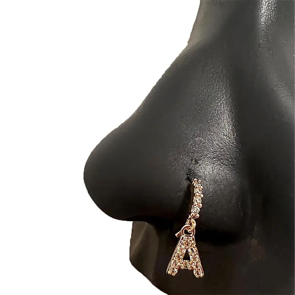 Statement Gold A-Z Diamond Letter Nose Hoop, Nose Rings for women, Nostril Piercing, Hypoallergenic Nose Jewelry, 20 gauge Nose Rings