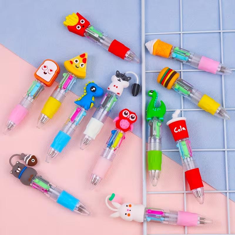 Random 24Pcs 4-in-1 Mini Multicolor Ballpoint Pens Bulk Cute Kawaii Pens for Kids Party Favors for Birthday Children's Party School Supplies Student Gifts for Thanksgiving Valentine's Day