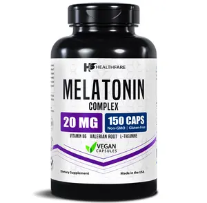 HealthFare Melatonin 20mg Complex | 150 Vegan Capsules | With L-Theanine, Valerian Root & Vitamin B6 | Non-GMO, Gluten-Free | Made in the USA