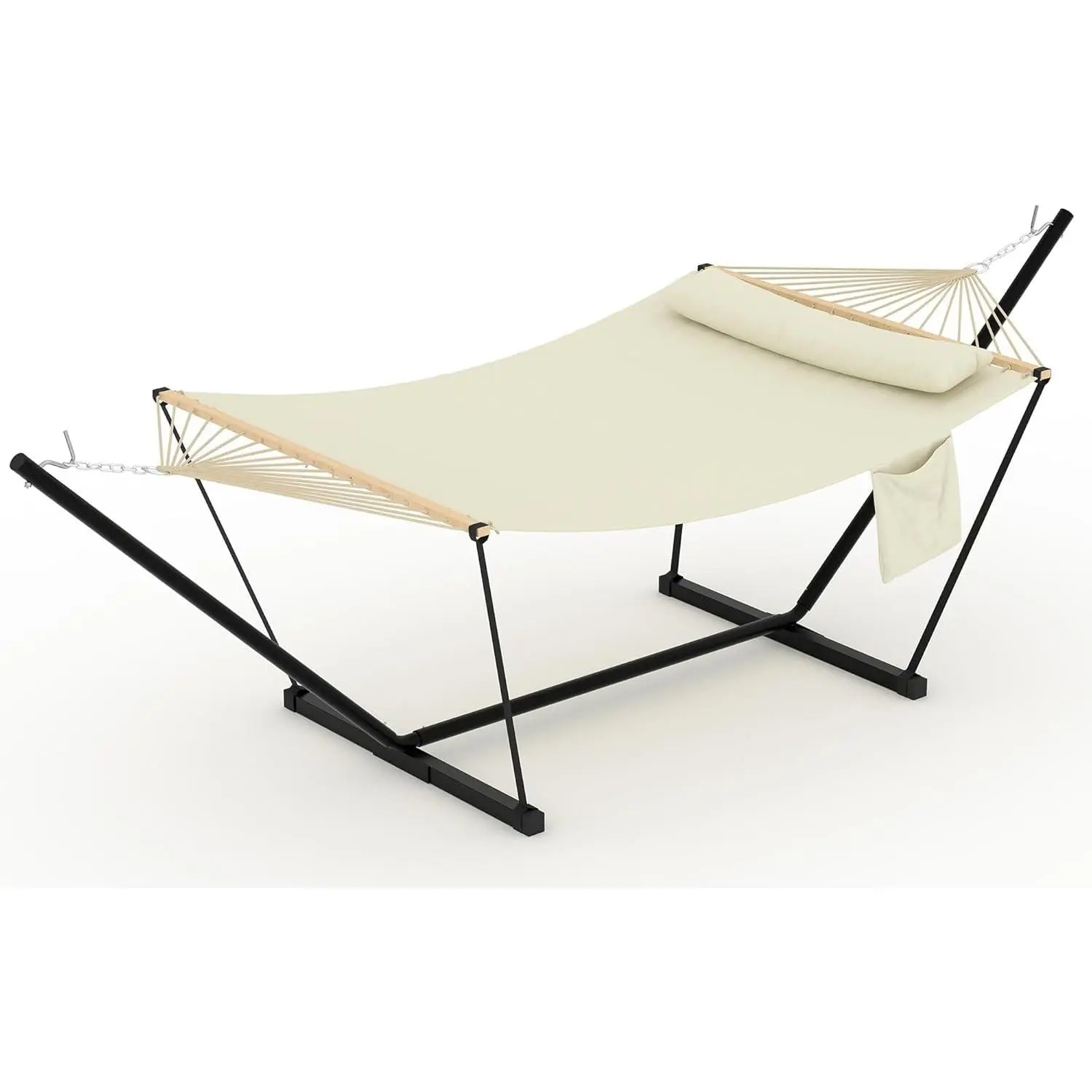 Beige 2-Person Hammock with Steel Stand - Portable, Foldable, 12FT, 450 LBS Capacity, Breathable Fabric for Patio, Garden