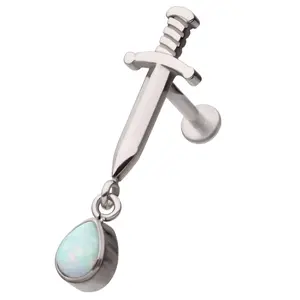 Dagger Dangle Teardrop White Opalite Stainless Steel Internally Threaded Labret