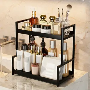 a bathroom practical shelf, double-layer skin care product storage rack, cosmetic rack, toiletries rack, metal plastic storage rack, countertop finishing rack, bathroom storage rack, shelf.