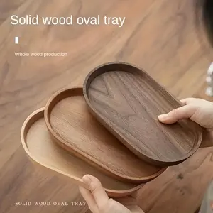 LDQ Elegant Wood Service Tray - 2 Pcs Solid Wood Oval Tray - Japanese Style Space Saving Design for Food & Beverage Service - Ideal for Home Decor & Kitchen Accessories
