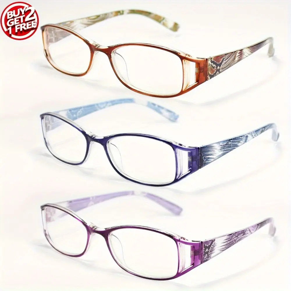GIGULA Comfortable 3 Piece Set Fashion Reading Glasses for Women - HD Lenses, Elegant Rectangular Frames with Floral Prints - Personalized, Fashion Accessories, Stylish Design, Durable Hinges, Women's Glasses, Office Attire, Bookworms