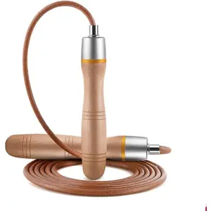 Adjustable Leather Skipping Rope, Pure Wooden Handle and Swivel Bearing Design, Suitable for Fitness Venues and  Fitness Exercises