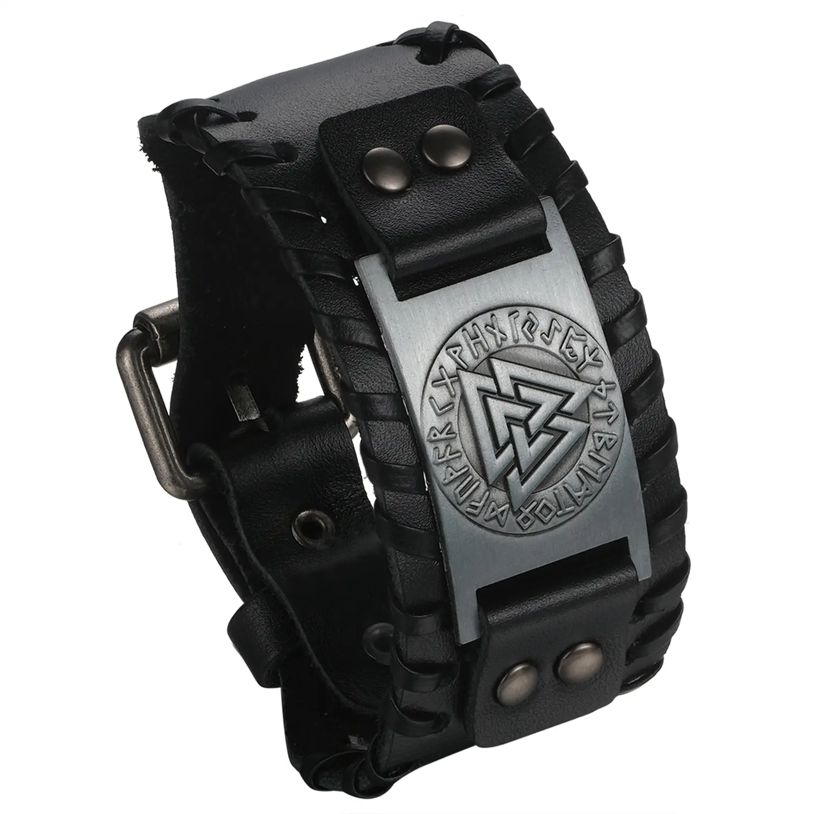 OIDEA Men's Viking Leather Bracelet with Norse Valknut Rune Amulet, Adjustable Cuff Wristband for Bikers, Father's Day Gift, Accessories Adults, Men's Accessories, Unique Gifts For Man