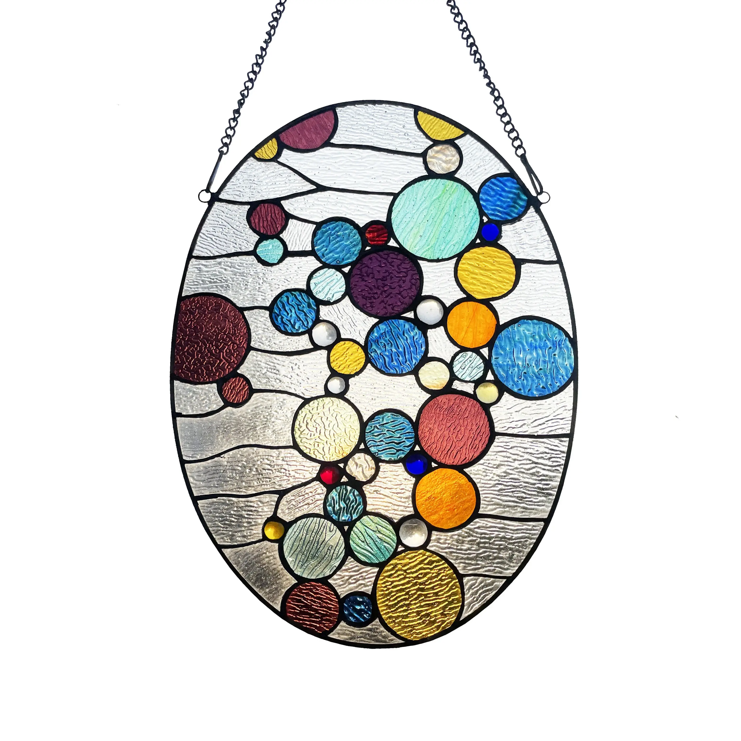 1P639-CG20VOV RADIANCE goods Geometric-Style Stained Glass Window Panel 20" Tall
