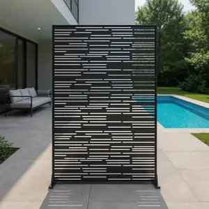 Garvee Outdoor Metal Privacy Screen, Freestanding Decorative Privacy Screen & Panels with Stable Stand, 72" h x 47" w Garden Private Screens, for Patio Backyard Deck Indoor Outdoor(Stripe-shaped)