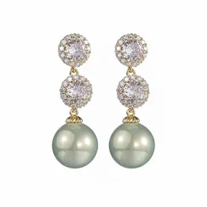 LisiZen Mint Green Faux Pearl & Crystal Halo Drop Earrings