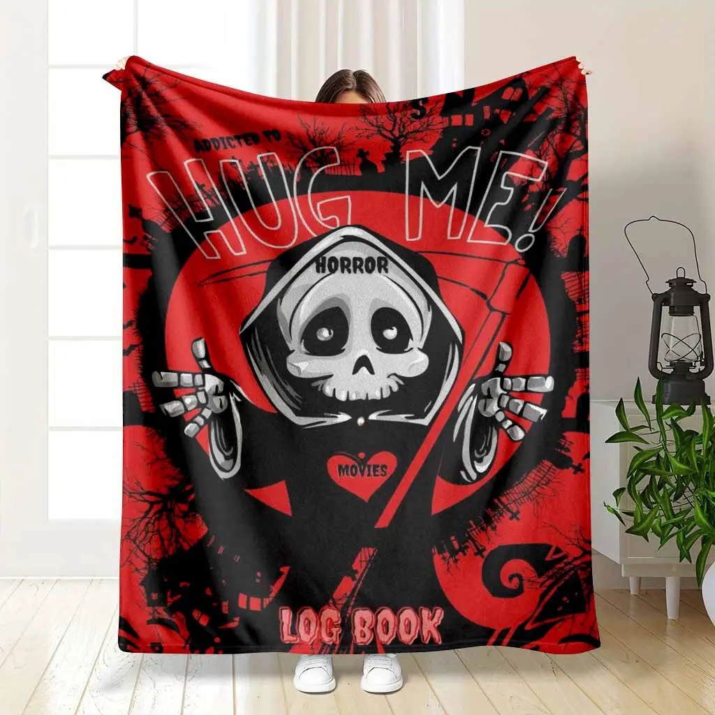 Gothic Skeleton Embrace Flannel Blanket - Death Moth, Gothic Alt Style, Halloween Element, Haunted Aesthetic, Body-Warming - Dark Mood Silhouette Print, Ultra Soft, Lightweight, Cozy, Breathable, Ideal For Couch Snuggle, Personalized Friend Birthday Gift,