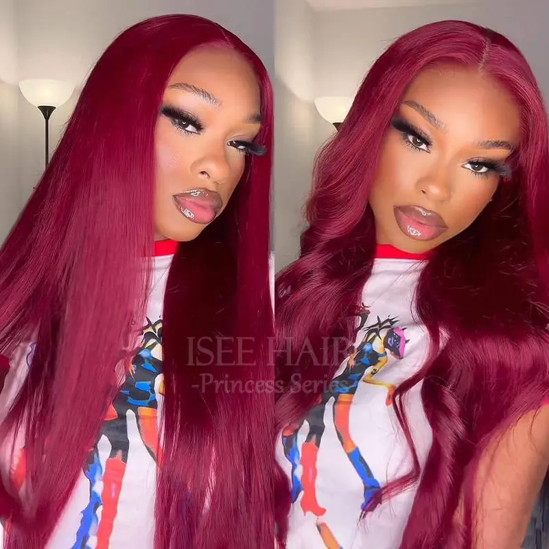 ISEE HAIR Super Deal Pre-Plucked Glueless HD Wear Go Human Hair Lace Melt Wig, 99j Burgundy Straight, Pre Plucked Wigs, Glueless Hd Wigs Queenleora-Recommended Beginner-Friendly Vacation Gift for Girlfriends #SummerWins #DealsForYouDays